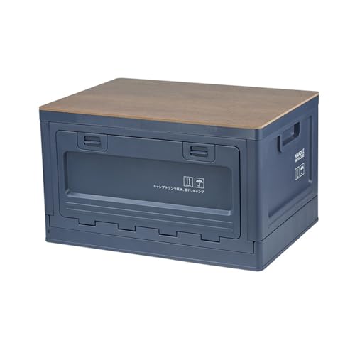 Foldable Closet Box Car Storage Container Camping Folding Storage Box Wood Lid Camping Storage Bin - color: Blue-50L