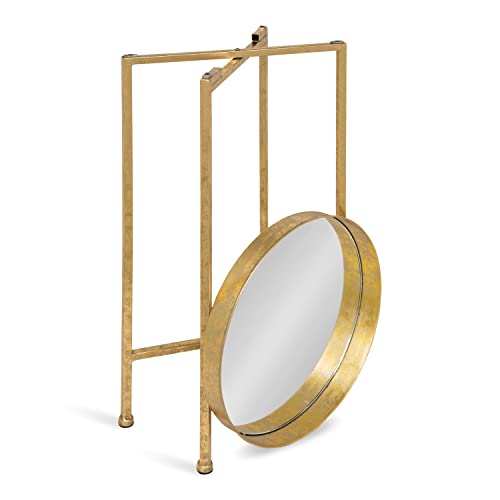 Kate and Laurel Celia Round Metal Foldable Accent Table with Mirror Tray Top, Gold - color: Gold/Mirror