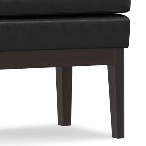 SIMPLIHOME Carlson Small Ottoman Bench - 27 inch Wide Upholstered Woven Fabric Rectangle Ottoman in Distressed Black, Mid Century Modern Bench for Bedroom or Living Room with Padded Seat - color: Distressed Black, style: Small Ottoman Bench