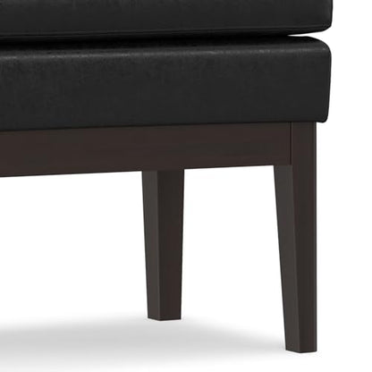 SIMPLIHOME Carlson Small Ottoman Bench - 27 inch Wide Upholstered Woven Fabric Rectangle Ottoman in Distressed Black, Mid Century Modern Bench for Bedroom or Living Room with Padded Seat - color: Distressed Black, style: Small Ottoman Bench
