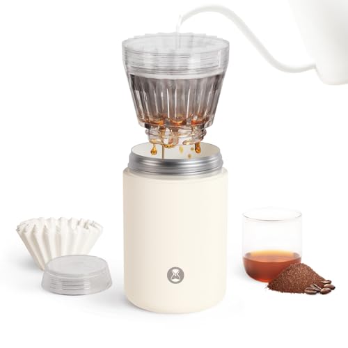 TIMEMORE Portable Coffee Maker Pour-Over Coffee Dripper Travel Coffee Cup | 10 Oz Manual Brewer for Home and Outdoors - Ceramic-Coated Stainless Steel Tumbler Capacity