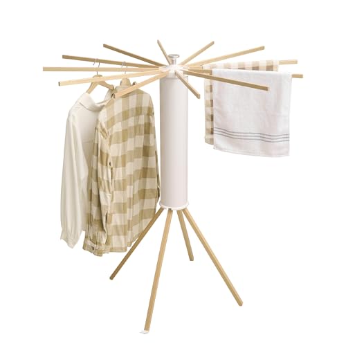 JOOM Four Legs Clothes Drying Rack, Garment Rack Portable and Foldable Space Saving Laundry Drying Rack - Drying Rack Floor Folding Balcony Bedroom Solid Invisible Household - color: Wooden 4 Legs, size: Standard