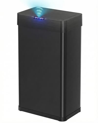TLSUNNY 13.2 Gallon Motion Sensor Trash Can,Touchless Automatic Garbage Can,Brushed Stainless Steel Smart Bin,with Bag Holder,Soft Close Lid,for Kitchen,Office,RV,Bedroom,Living Room (Black, 50L) - color: Black, size: 50L