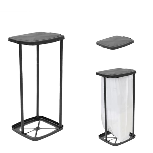 Portable Trash Bag Holder with Lid 13 Gallon Collapsible Garbage Bin for Camping, Kitchen, Outdoors Foldable Stand for 13-16 Gallon Bags Lightweight for Hiking, Picnics & Parties Black Polypropylene