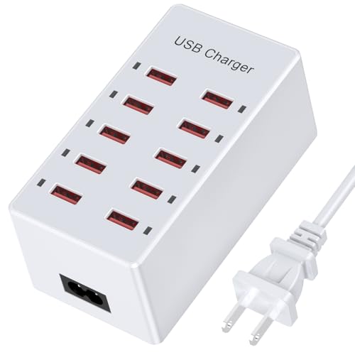 Cell Phone Wall Charger USB Charging Station for Multiple Devices 10 Ports Power Strip Charging Hub Smart Plug Charge Block Dock for iPhone 15/14/13/iPad iPod Galaxy Watches Android Phones - color: White, size: 10A