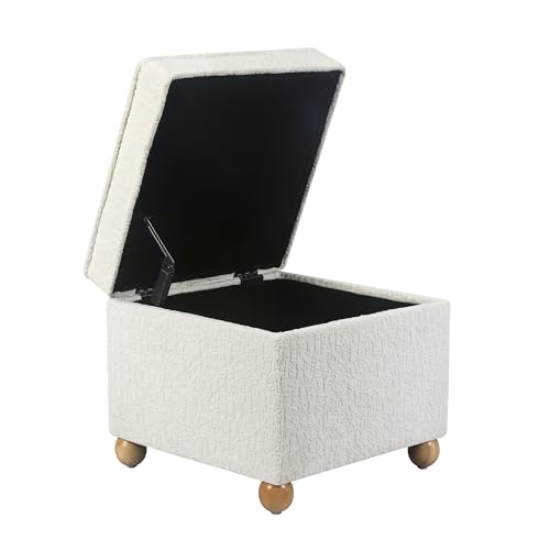 Ottoman with Storage, 17Inch High Jacquard Velvet Foot Stools Ottoman for Living Room, Upholstered Square Storage Ottomans Foot Rest, Bedroom Footstools and Ottomans with Hinged Lid, White - color: White Velvet