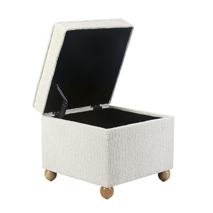 Ottoman with Storage, 17Inch High Jacquard Velvet Foot Stools Ottoman for Living Room, Upholstered Square Storage Ottomans Foot Rest, Bedroom Footstools and Ottomans with Hinged Lid, White - color: White Velvet