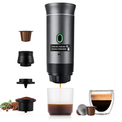 3 In 1 Portable Coffee Maker for Travel, 20 Bar Portable Espresso Machine with USB,Travel Coffee Maker Self-Heating, Compatible with Ground Coffee & Capsule for Hiking,Office,RV（Upgrade） - color: Grey