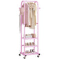 Dttwacoyh Metal Clothing Rack with Wheels and Hanging Hooks,Narrow Coat and Shoe Rack,Small Hall Tree,for Small Space, Bedroom, entryway, Walk-in Closet, Laundry Room– Pink - color: Pink