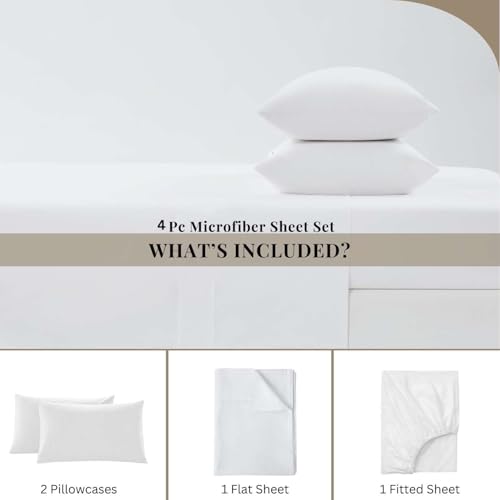Luxury 4 Piece Rv King Sheet Set, Ultra Soft Microfiber Sheets with Deep Pockets, Fits Mattresses up to 15 Inches, 72" x 80", White Solid