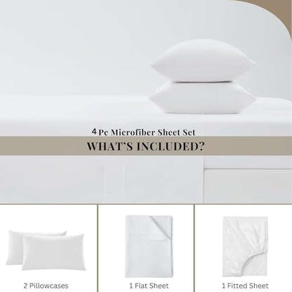 Luxury 4 Piece Rv King Sheet Set, Ultra Soft Microfiber Sheets with Deep Pockets, Fits Mattresses up to 15 Inches, 72" x 80", White Solid