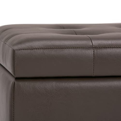 SIMPLIHOME Cosmopolitan Storage Ottoman - 34 inch Wide Upholstered Vegan Leather Rectangle Storage Ottoman Bench in Chocolate Brown, Transitional Tufted Ottoman for Living Room with Lift-Up Lid - color: Chocolate Brown