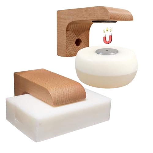 2sets Wood Magnetic Bar Soap Holder for Shower Wall,Magnet Air Dry Soap Saver Self Draining, Eco-Friendly Wooden Soap Dish for Soaps & Beard Shampoo Bars - color: 2pcs