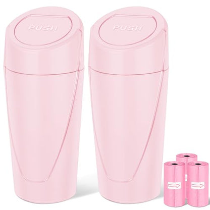 Car Trash Can, 2 Packs Mini Car Trash Bin with Lid, Leakproof Cup Holder Car Garbage Can with 60 Trash Bags, Vehicle Front Back Seat Organizers and Storage for Car, Home, Office, Pink - color: Pink