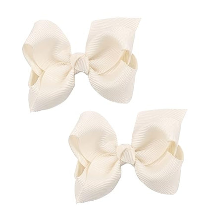 Baby Girl's 2Pcs Cute 3 Inch Pure Color Bow-knot Hair Clip for Photography Travel Daily Life (Cream) - color: Cream
