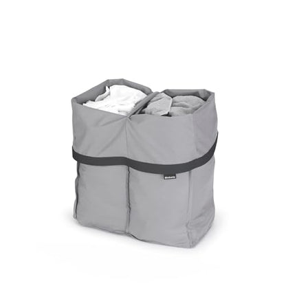 Brabantia - Bo Laundry Hamper Bag 2 x 12 Gal - Replacement Bag for Bo Laundry Hamper - Dual Compartments for Easy Sorting - Portable & Hygienic - Cotton Bag with Velcro Closing - Gray - size: 2 x 12 Gal Compartments