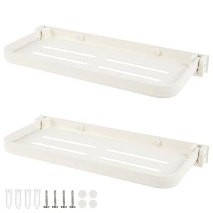 2Pcs RV Aluminum Foldable Shelf, Wall Mounted RV Floating Shelf, Space Saving Compact Fold Down Shelf Shelf, Versatile RV Floating Shelf for Camper Car,Caravans Bathroom, Laundry Room,Easy Install