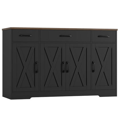 HOSTACK Buffet Sideboard Cabinet with Drawers, 55" Large Buffet Storage Cabinet with Shelves and Doors, Modern Farmhouse Coffee Bar Station for Kitchen, Dining Room, Black/Rustic Brown - color: Black/Rustic Brown