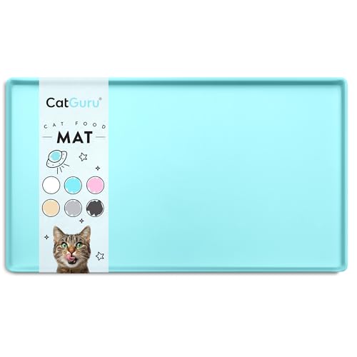 CatGuru Cat Food Mat, Small & Large Pet Feedingd Mat, 100% Waterproof Cat Mats for Food and Water, Silicone Mats for Pet Bowls, Non-Slip Placemat for Water Bowl or Fountain (Small, Aruba) - color: Aruba, size: S: 19" x 11"