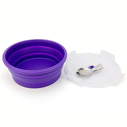 1200ml Large Camping Bowl with Foldable Spoon, Collapsible Bowl With Lid, Silicone Bento Box, For Travel Camping Meal Prep & Food Storage, Microwave Dishwasher Safe, Purple - color: Purple