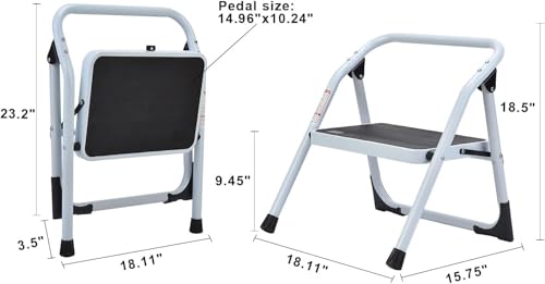 SOLADDER 1-Step Ladder Folding Step Stool with Anti-Slip Sturdy and Wide Pedal Stepladder Multi-Use for Home and Kitchen Space Saving (White) - size: 1 Step