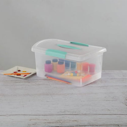 Sterilite Medium Nesting ShowOffs, Stackable Small Storage Bin with Latching Lid and Handle, Plastic Container to Organize Home, Clear, 12-Pack - size: Medium, style: 12-Pack