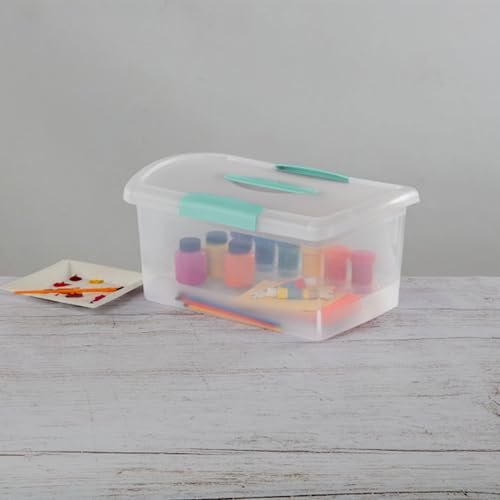 Sterilite Medium Nesting ShowOffs, Stackable Small Storage Bin with Latching Lid and Handle, Plastic Container to Organize Home, Clear, 30-Pack - size: Medium, style: 30-Pack