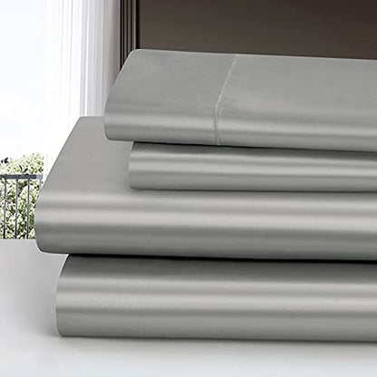 Homiest 3pcs Satin Sheets Set Luxury Silky Satin Bedding Set with Deep Pocket, 1 Fitted Sheet + 1 Flat Sheet + 1 Pillowcase (Twin XL Size, Light Grey) - color: Light Gray, size: Deep pocket - Twin XL size