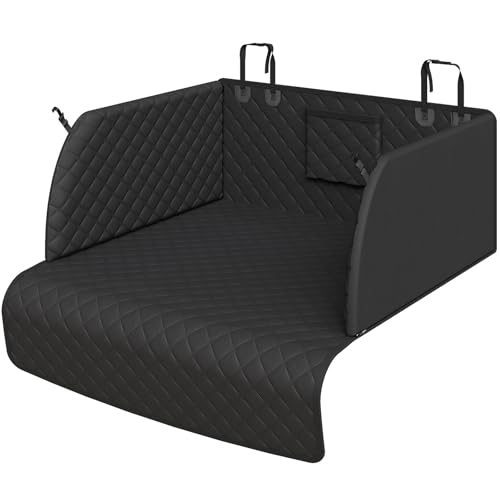 PETICON SUV Cargo Liner for Dogs, Waterproof Trunk Cover with Cushioned Sides to Protect Pet, Full Coverage Non-Slip Seat Cover for SUVs with Bumper Flap Protector - color: black
