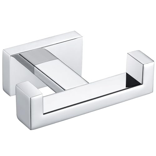Angle Simple Bathroom Towel Hook, SUS 304 Stainless Steel Hand Towel Double Hook for Wall, Robe Coat Holder, Polished Chrome - color: Polished Chrome, size: 1 Pack