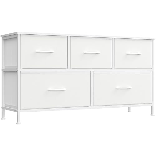 SONGMICS BELLAH Collection - Dresser for Bedroom, Chest of Drawers, Storage Organizer Unit, Closet, Entryway, Steel, 5 Drawers, Modern, Cloud White and Snow White ULGS322W01S - color: Cloud White + Snow White, size: 11.8"D x 38.9"W x 20.6"H (5 Drawers)