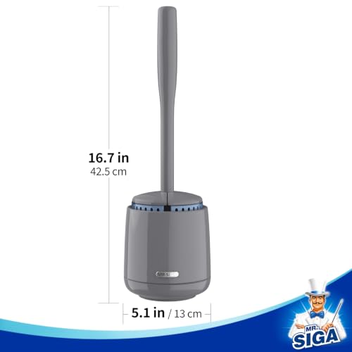 MR.SIGA Toilet Bowl Brush and Holder, Premium Quality, with Solid Handle and Durable Bristles for Bathroom Cleaning, Gray, 1 Pack - color: Gray, size: One Size