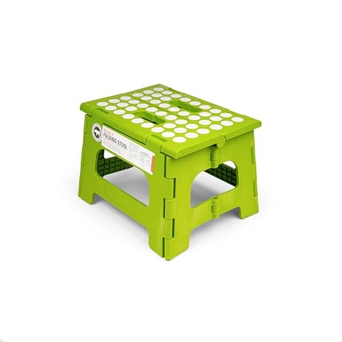 Kikkerland Rhino Foldable Step Stool – Holds Adults up to 300 Lbs, Best for Kitchen & Bathroom – Collapsible, Portable, Lightweight Stepping Stool with Sturdy, Non-Slip Design – Green, 8” - color: Green, size: 8 Inch