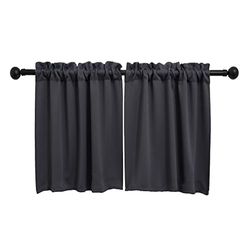 Pickluc Dark Grey Cafe Curtain - Half Window, 30 Inches Length, Rod Pocket, Small Kitchen Curtain, Blackout for Small Windows - 30" Wide x 30" Long, 2 Panels Set - color: Grey, size: 30"W x 30"L (Pack of 2)