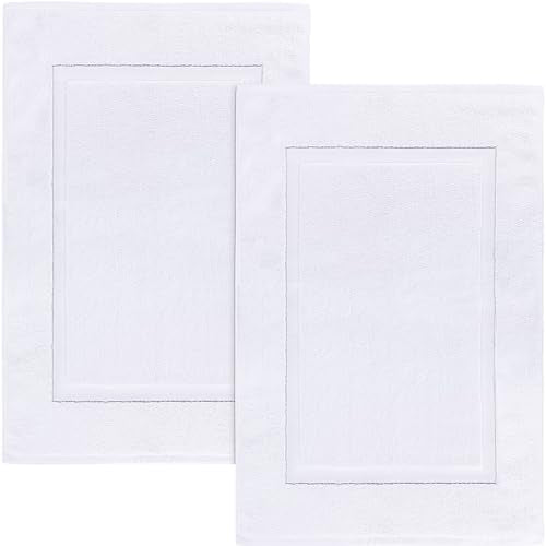 Utopia Towels Cotton Banded Rug, Bath Mats, Not a Bathroom Rug, 21 by 34 Inches, 100% Ring Spun Cotton, Highly Absorbent Shower Bathroom Floor Mat, White, 2 Pack - color: White
