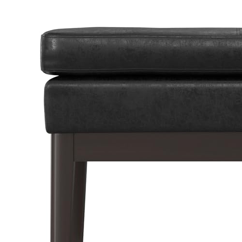 SIMPLIHOME Carlson Small Ottoman Bench - 27 inch Wide Upholstered Woven Fabric Rectangle Ottoman in Distressed Black, Mid Century Modern Bench for Bedroom or Living Room with Padded Seat - color: Distressed Black, style: Small Ottoman Bench