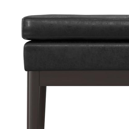 SIMPLIHOME Carlson Small Ottoman Bench - 27 inch Wide Upholstered Woven Fabric Rectangle Ottoman in Distressed Black, Mid Century Modern Bench for Bedroom or Living Room with Padded Seat - color: Distressed Black, style: Small Ottoman Bench