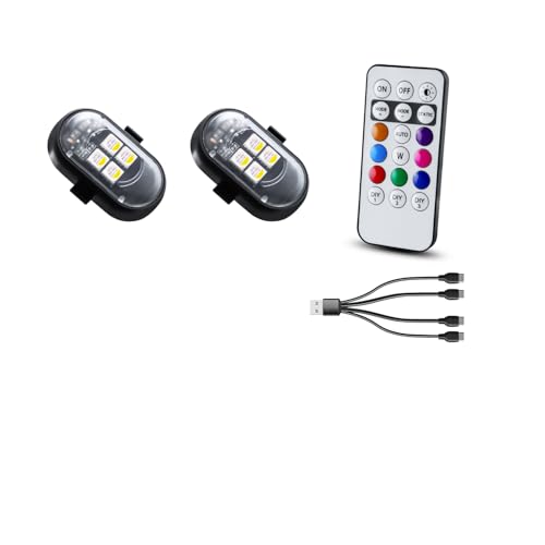 Upgraded 2PCS Wireless LED Lights for car with Remote, Rechargeable Waterproof 8-Color Interior Car Light, Mini LED Strobe Lights for Vehicle Interior - size: 2 PCS