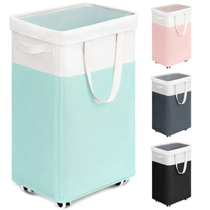 Goodpick Laundry Basket with Wheels, 75L Laundry Hamper with Wheels, Large Laundry Basket with Removable Wash Bag, Clothes Hamper for Laundry, Blue&White - color: Blue & White