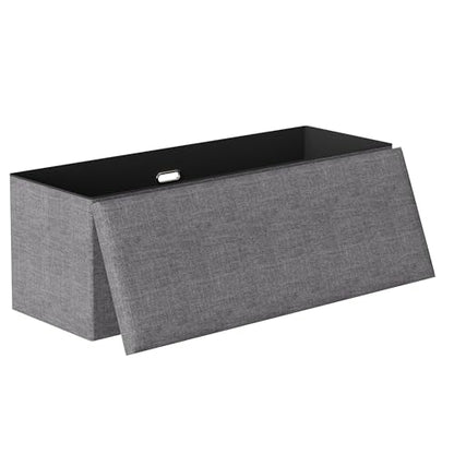 VECELO 43'' Folding Storage Ottoman Bench, End of Bed Linen Fabric Foot Rest Stool with Padded Seat, Large Footstools for Bedroom, Living Room, Load 660 lb, Grey
