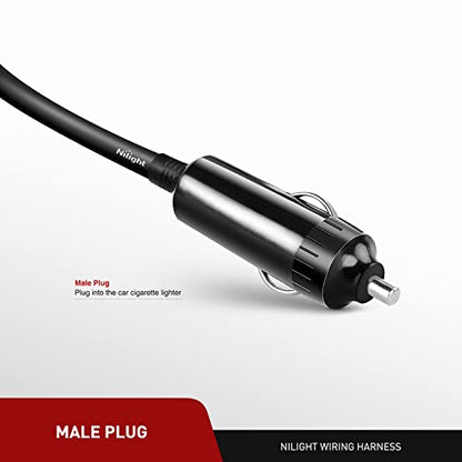 Nilight NI-WA-01C Cigarette Lighter Extension Cord Cable Heavy Duty 14ft 12V/24V Car Charger with Cigarette Lighter Socket - color: 14ft Cigarette Lighter Black