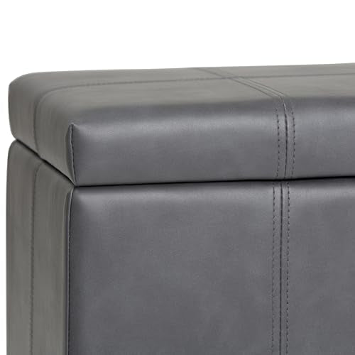 SIMPLIHOME Dover Storage Ottoman Bench - 36 inch Wide Upholstered Vegan Leather Rectangular Lift-Top Ottoman in Stone Grey, Contemporary Bench for Living Room with Safety Hinges - color: Stone Grey