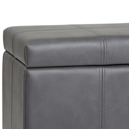 SIMPLIHOME Dover Storage Ottoman Bench - 36 inch Wide Upholstered Vegan Leather Rectangular Lift-Top Ottoman in Stone Grey, Contemporary Bench for Living Room with Safety Hinges - color: Stone Grey