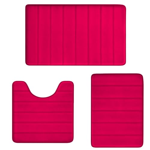 Christmas Bathroom Rugs Red Bath Mats for Bathroom Comfort Memory Foam Bath Rug Set 3 Piece Non-Slip Bath Mat Set,Absorbent Shaggy Toilet Rugs Perfect Plush Rug,Bathrom Carpets for,Tub,Shower - color: Red