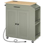 HOOBRO Kitchen Island with Power Outlet, Storage Island with Spice Rack and Drawer, Rolling Kitchen Cart on Wheels, for Home, Dining Room, Natural and Green JN82UZD01G1 - color: Natural + Green