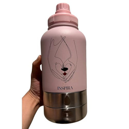 INSIPRA 32oz Dog Water Bottle with Food & Water Bowls – 3-in-1 Portable Pet Travel Bottle with Magnetic Phone Holder, Leakproof, BPA Free, Insulated (Pink) - color: PINK