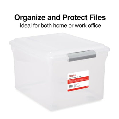STAPLES Store & Slide Plastic File Box Latching, Letter/Legal Size, Clear, 2/Pack - color: Clear, size: 2 Pack, style: Box (Latch Lid)