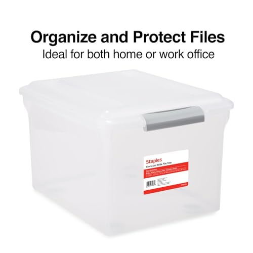 STAPLES Store & Slide Plastic File Box Latching, Letter/Legal Size, Clear, 4/Carton - color: Clear, size: 4 Pack, style: Box (Latch Lid)