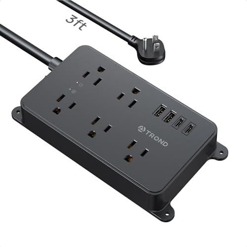TROND Power Strip Surge Protector, Flat Plug 3ft Extension Cord, 5 Widely-Spaced Outlets with 2 USB A and 2 USB C, ETL Listed, Wall Mountable, 1300J, for Bedroom Office Kitchen, Black - color: Black, size: 3ft, style: 5 Outlets