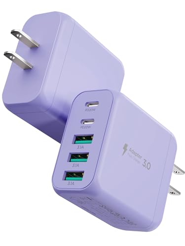USB C Charger Block,EIZLXQ [2-Pack] Type C Charger Fast Charging,50W 5-Port USB Wall Chargers Multiport Type C Charging Block Cube for iPhone 17 16 15 14 13 12 11 Pro Max XS,iPad,Samsung&More-Purple - color: Purple, size: 2-Pack